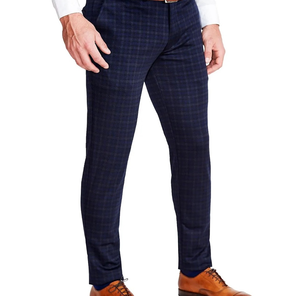 Men's Navy Checkered Dress Pants